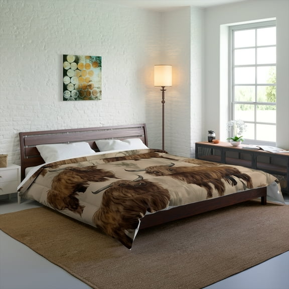 Cow-tally Cozy: Snuggle Up with Our Shaggy Highland Cow Print Comforter for the Ultimate Farmhouse Bedroom Look!