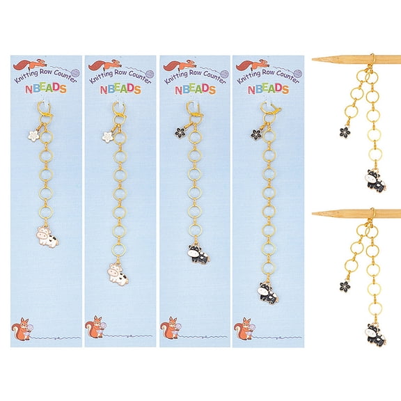 Cow with Sakura Alloy Enamel Pendant Knitting Row Counter Chains Brass Linking Ring Locking Stitch Marker Mixed Color 12~16.4cm 4 style 1pc/style
