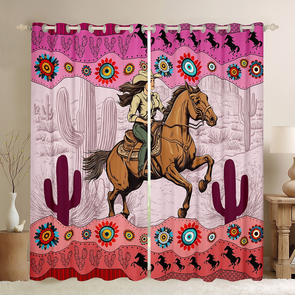 Erosebridal Tribal Damask Curtains for Living Room, Retro Flower 3050