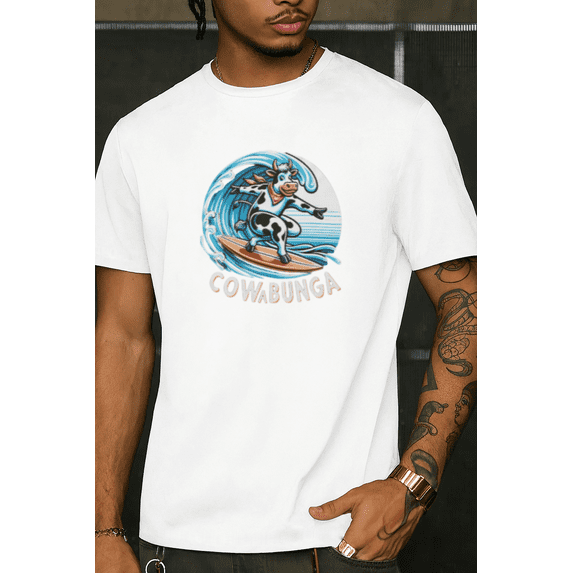 Cowabunga Surf Rider Unisex T-Shirt Retro Cartoon Animal Wave Graphic up to size 5XL