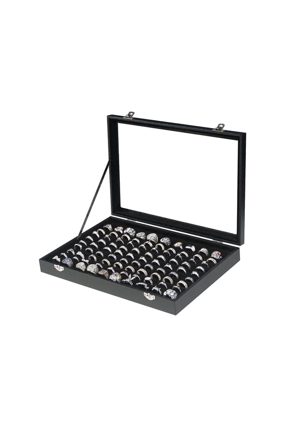 100 Slots Ring Organizer Display Case, Black (Includes Velvet)