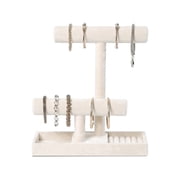 Coward 2 Tier Jewelry Holder,Necklace Bracelet Holder with Earrings Rings Tray,Jewelry Organizer Stand for Girls Beige Velvet