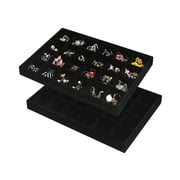2PC Black Velvet Stackable 24 Gird Jewelry Organizer Tray Necklace Earring Box Storage Drawer Ring Earring Display Holder (24grid+24grid)