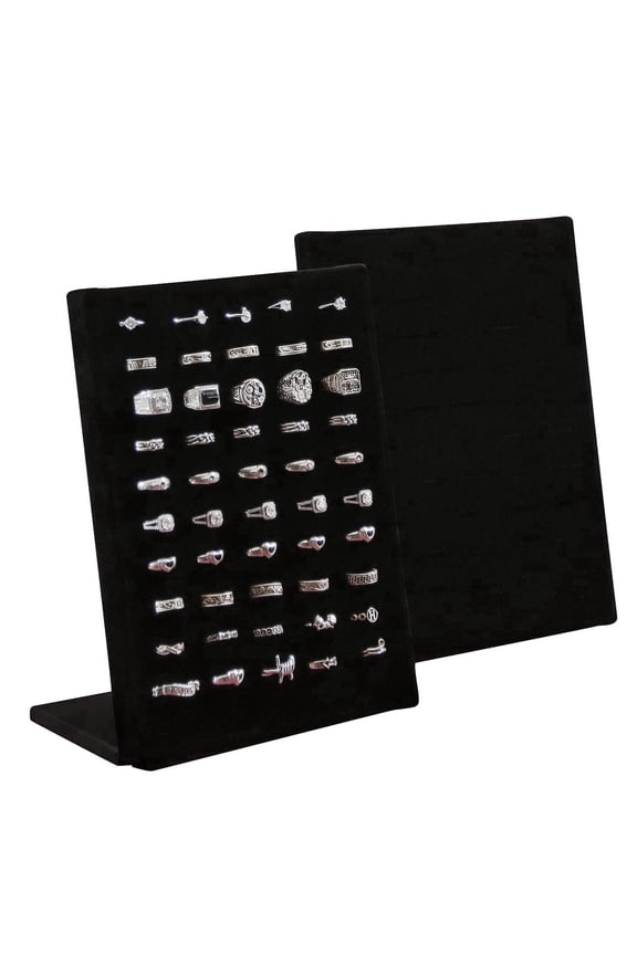 2Pcs/Set Velvet Rings Display Stand, 50 Solts Rings Organizer Jewelry Display Tray, L-Shaped Ring Holder Display for Selling Earrings Rings (Black Velvet)