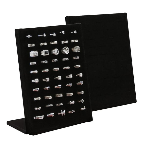 Coward 2Pcs/Set Velvet Rings Display Stand, 50 Solts Rings Organizer Jewelry Display Tray, L-Shaped Ring Holder Display for Selling Earrings Rings  (Black Velvet)