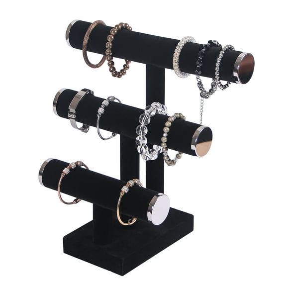 Coward 3 Tier Bracelet Holder,Bracelet Display Stand with Metal Cap,Black Velvet Jewelry Organizer Displays for Necklace Scrunchies Watches Hair Ties