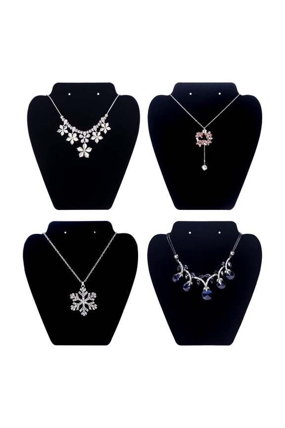 4 Pcs/Set Velvet Necklace Display for Selling, Jewelry Holder Stand for Show, Necklace Organizer Rack for Store Home Show (Black)