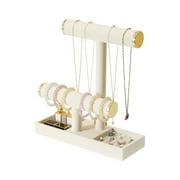 Jewelry Holder Stand,2 Tier Necklace Bracelet Organizer with Tray,Jewelry Displays for Selling Bangles Scrunchie Hair ties Watches and Chains,Beige Velvet.