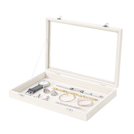 Coward Jewelry Organizer Box, Beige Velvet Blank Display Tray Case with Lid for Storage Necklaces Bracelets Rings Beads and Jewelry Accessories