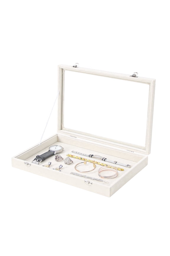 Jewelry Organizer Box, Beige Velvet Blank Display Tray Case with Lid for Storage Necklaces Bracelets Rings Beads and Jewelry Accessories