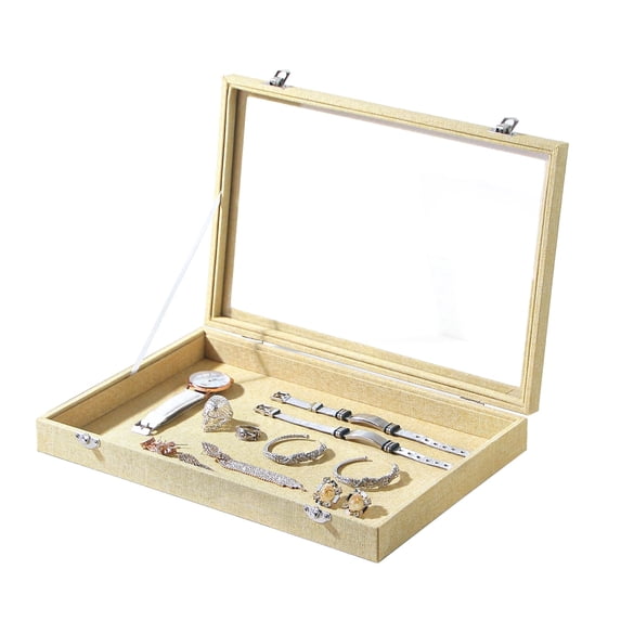 Coward Jewelry Organizer Box, Yellow Linen Blank Display Tray Case with Lid for Storage Necklaces Bracelets Rings Beads and Jewelry Accessories