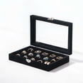 thumbnail image 1 of Coward Jewelry Organizer Display Case,Black Jewelry Storage Tray Boxes for Multiple Rings,earrings,cufflinks,Glass Lid,Stackable（15 Grids）, 1 of 7