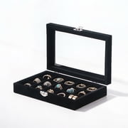 Jewelry Organizer Display Case,Black Jewelry Storage Tray Boxes for Multiple Rings,earrings,cufflinks,Glass Lid,Stackable（15 Grids）