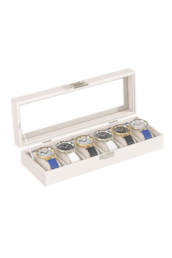 Watch Case, 6 Slot Velvet Watch Box for Men, Watch Display Case with Framed Glass Lid, Watch Holder, Watch Storage Holder Organizer for Women