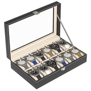 Watch Case, Watch Organizer for Men, 12 Slot PU Leather Watch Box, Watch Holder, Portable Watch Display Case with Glass Window