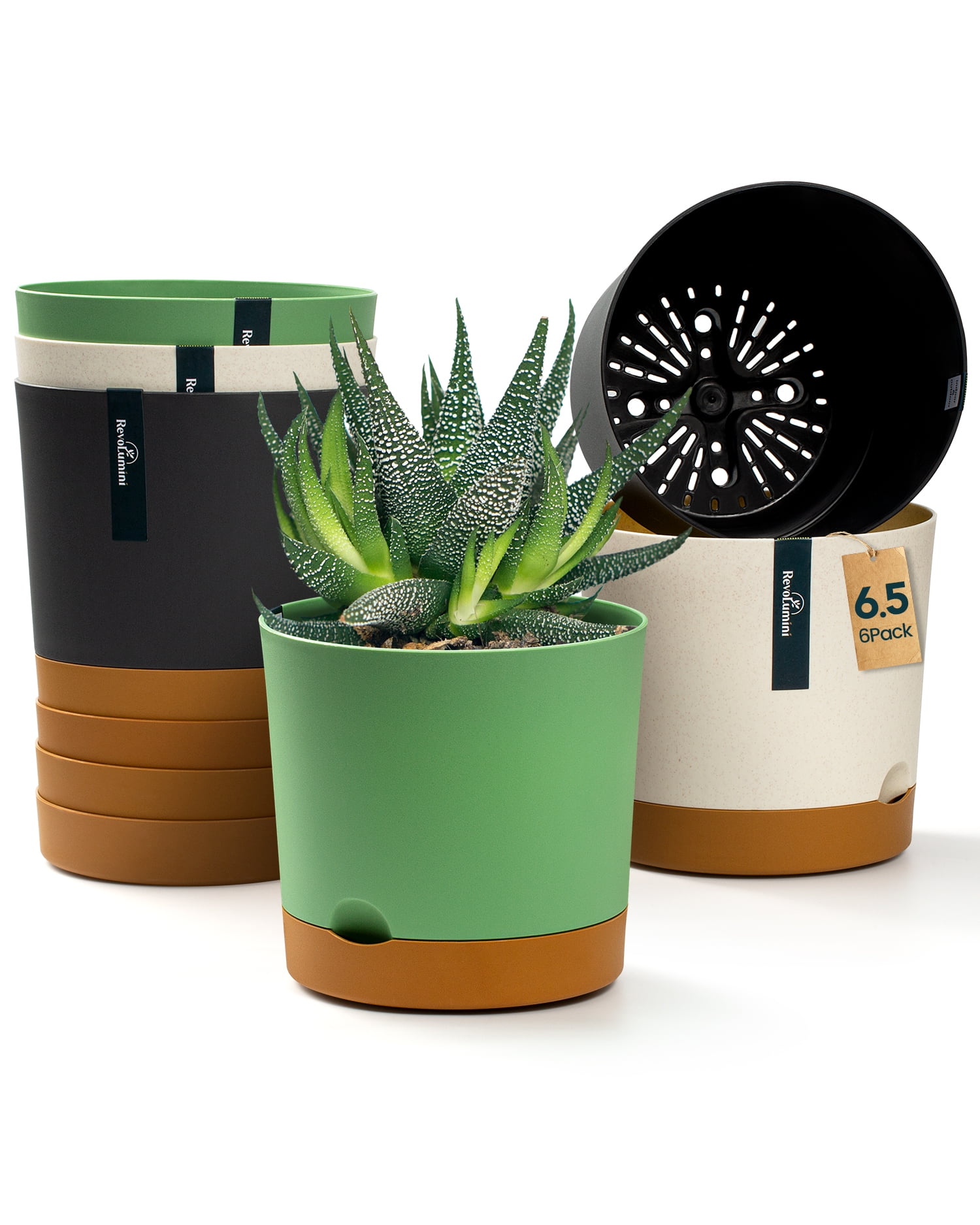 Cowb Manm 6.5 in Self-Watering Flower Pot 6 PACK Plastic Planter with Drainage Holes Home Deco