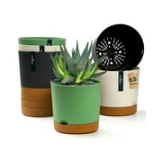 Cowb Manm 6.5 in Self-Watering Flower Pot 6 PACK Plastic Planter with Drainage Holes Home Deco