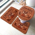 thumbnail image 1 of Cowboy 3 Pieces Bathroom Rug Set Poster with a Cowboy Sitting on a Rearing Horse in Retro Style Bath Mat U-Shaped Contour, 1 of 5