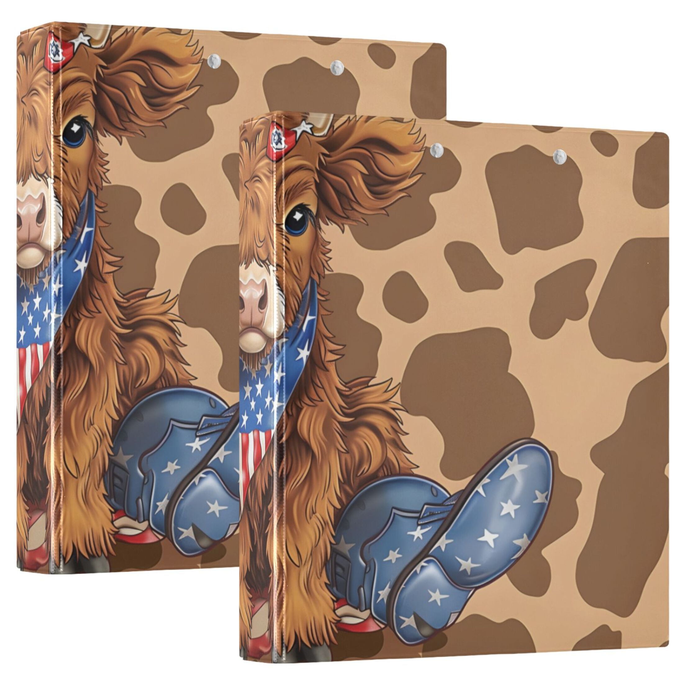 Cowboy American Flag Cow 3 Ring Binders 1.5 inch Hardcover File Folders with Interior Pockets A4 Size Organizer for School Office Hospital