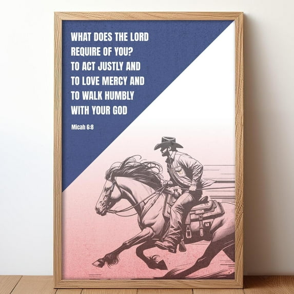Cowboy And Horse Wall Art, Christian Wrangler Print #3015, Stretched ...