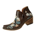 thumbnail image 1 of Cowboy Ankle Boots for Women V Cutout Pointed Toe Chunky Heel Booties Floral Embroidered Western style Pull On Shoes for Country Concert Party, 1 of 6
