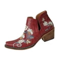 thumbnail image 1 of Cowboy Ankle Boots for Women V Cutout Pointed Toe Chunky Heel Booties Floral Embroidered Western style Pull On Shoes for Country Concert Party, 1 of 6
