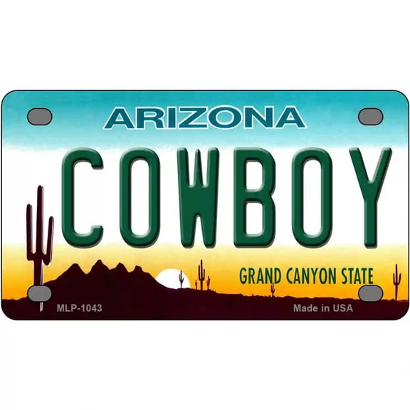 Cowboy Arizona Novelty Metal License Plate 4" x 2.2" Mini