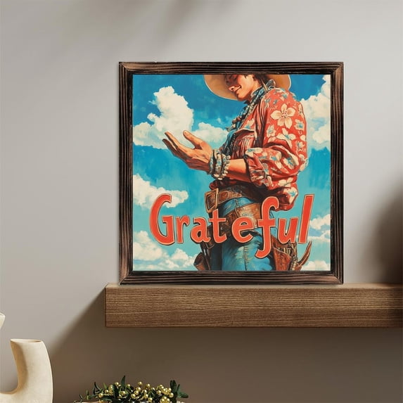 Cowboy Art Grateful Wooden Sign Wall Plaque - Vintage Art Decoration, Wall Decoration - Ideal Gift For Home Decoration, Living Room, Bathroom, Bedroom, Garden, Dining, Bar, Cafe, Festival Party Dec