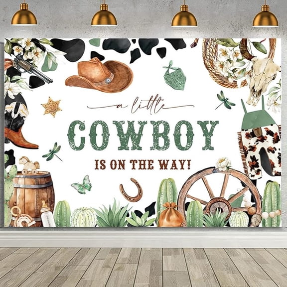 Cowboy Baby Shower Backdrop for Boys A Little Cowboy is On The Way Party Decorations Banner Floral Wild Western Rodeo Baby Shower Photography Background Banner Photo Booth Props