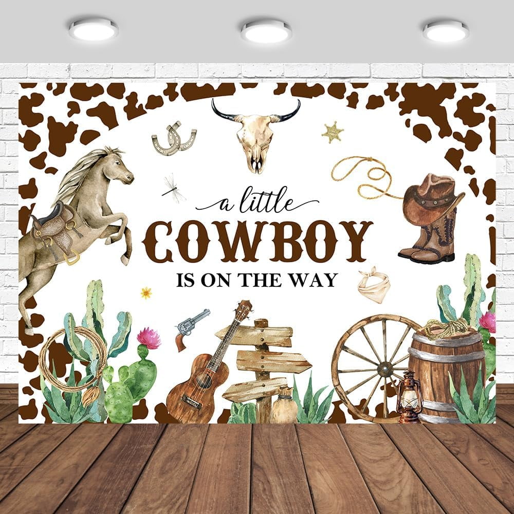 Cow Boy Baby Shower Banner Backdrop - A Little Cowboy Is On The Way - View #3