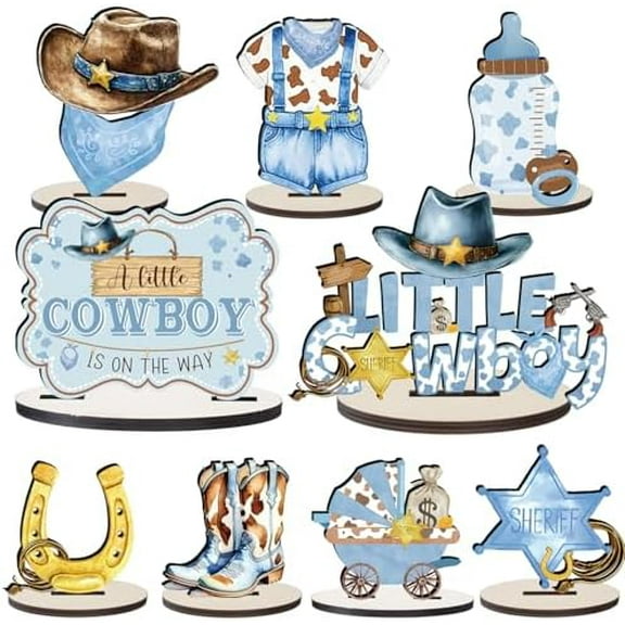 Cowboy Baby Shower Decorations, 9PCS Wooden Western Themed Table Centerpieces Party Decorations, A Little Cowboy Is On The Way Baby Shower Decor Supplies$$Electronics Accessories