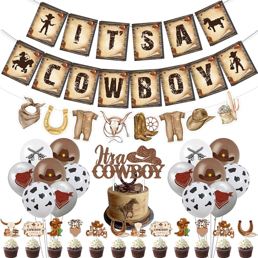 Gameza Lot De 32 Décorations De Fête Occidentales à Suspendre Sur Le Thème Du Cowboy Du Rodéo Sur Le Thème Du Cowboy De L'Ouest - Décorations De Fête D'anniversaire - Fournitures De