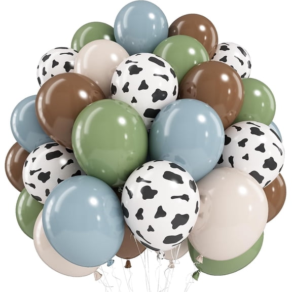 **Cowboy Balloons, Dusty Blue Sage Green Brown Tan Coffee Sand White Nude Retro Western Cow Print Party Balloons for Boho Rodeo Cowboy Baby Shower Birthday Farm Theme Party Decorations