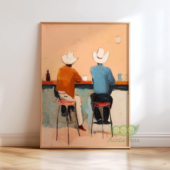 Cowboy Bar Western Saloon Scene Rustic Cowboy Artwork Minimalist Western Decor Vintage Ranch Style, Unframed Poster