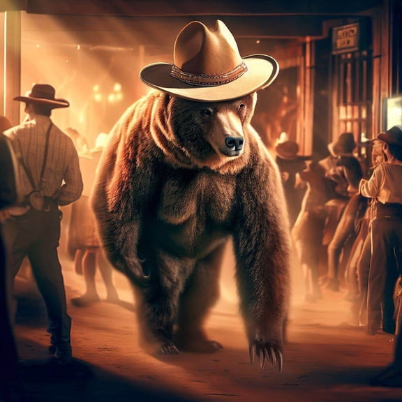 Cowboy Bear Walks Into A Bar Digital Painting - 12" x 12" Wall Decor