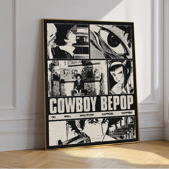 Cowboy Bebop Anime Poster Vintage Black White, Spike Spiegel Wall Art, Cowboy Bebop Manga Poster, Retro Anime Print, Anime Room Decor Gift Unframed Size 24''x36'' GooGate