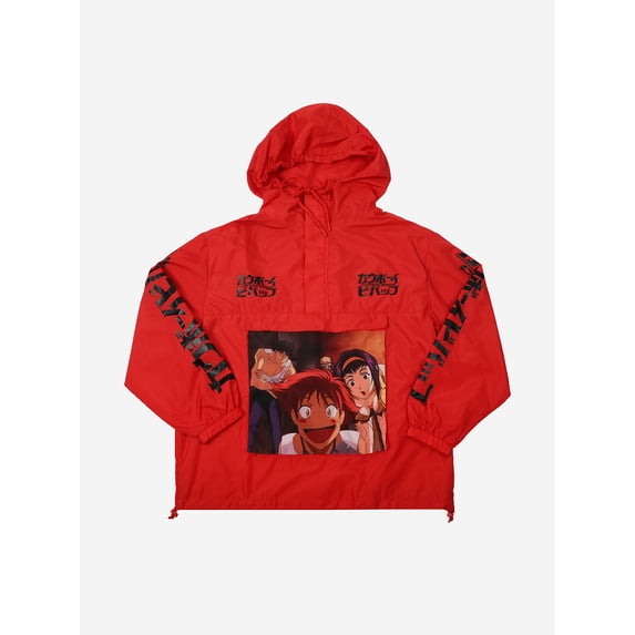 Cowboy Bebop Disheveled Characters Long Sleeve Red Hooded Anorak-XL