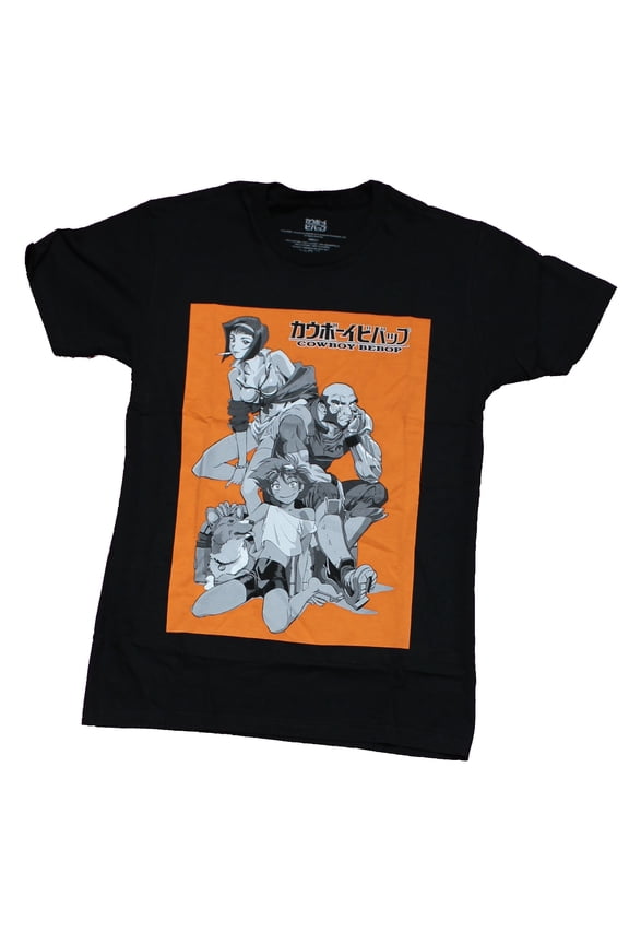 Cowboy Bebop Mens T-Shirt - Spike Group Pic Orange Box (Small)