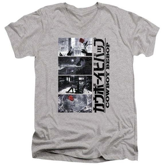 Cowboy Bebop Spike Spiegel Blues Outro Unisex Adult V-Neck T Shirt (Medium) Athletic Heather