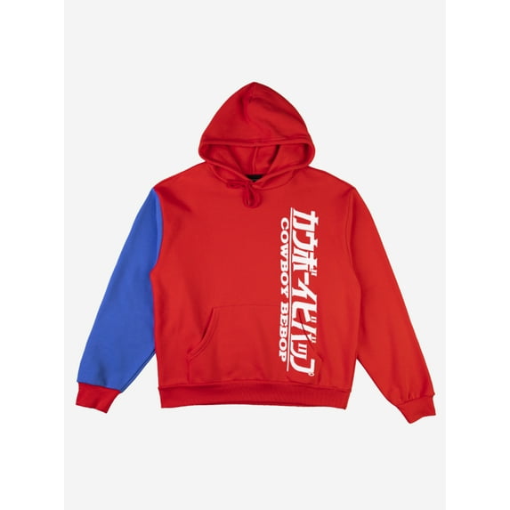Cowboy Bebop Title Long Sleeve Red & Blue Colorblock Hooded Sweatshirt-Small