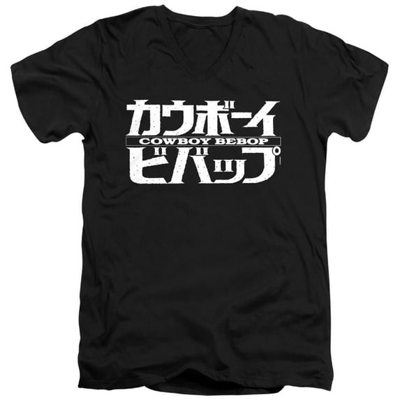 Cowboy Bebop White Mono Logo Unisex Adult V-Neck T Shirt (Large) Black