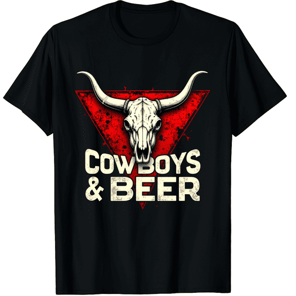 Cowboy Beer Shirts Western Rodeo Shirt Cowgirl Vintage Cow Skull Country Music Tops Graphic Black T-Shirt for Men and Women