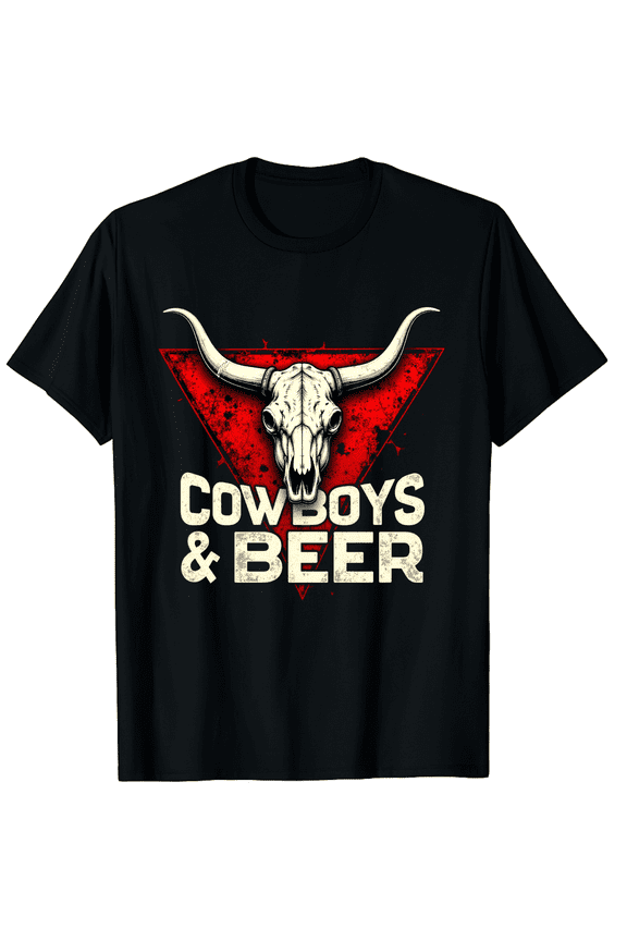 Cowboy Beer Shirts Western Rodeo Shirt Cowgirl Vintage Cow Skull Country Music Tops Graphic Black T-Shirt for Men and Women