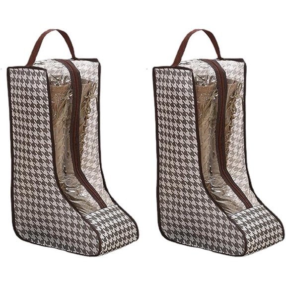 Cowboy Boot Bag, Brown Houndstooth Boot Storage Bag, 2Pcs Dust-Proof Portable Tall Boot Organizer