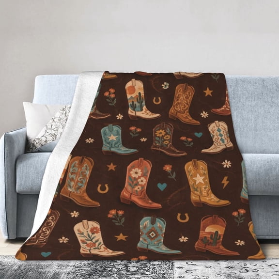 Cowboy Boot Blanket Western Flower Cactus Soft Cozy Throw Blanket Gift for Women Adults 50x40