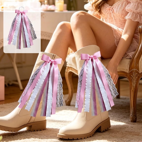 Cowboy Boot Bow Tassel Accessories, Western Cowgirl Boot Charms With Pearl Tassels Lace Ribbon Easy Clip On Design, Fashion Boot Decorations for Music Festival Rodeo Barn Wedding Country Concert