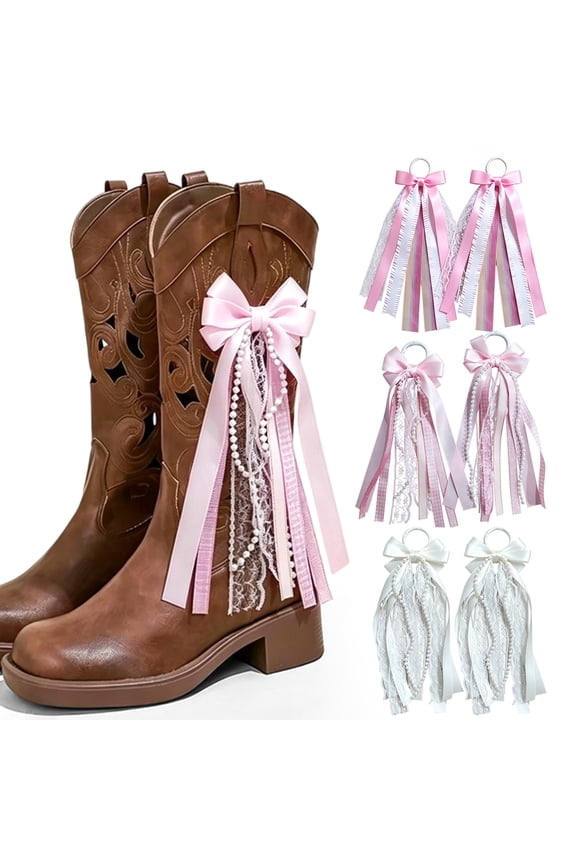 Cowboy Boot Bows – Ribbon Tassel Accessories for Western Boots,Plaid,Glitter & Pearl Boot Charms for Women & Girls,Rodeo,Wedding & Music Festival Decor