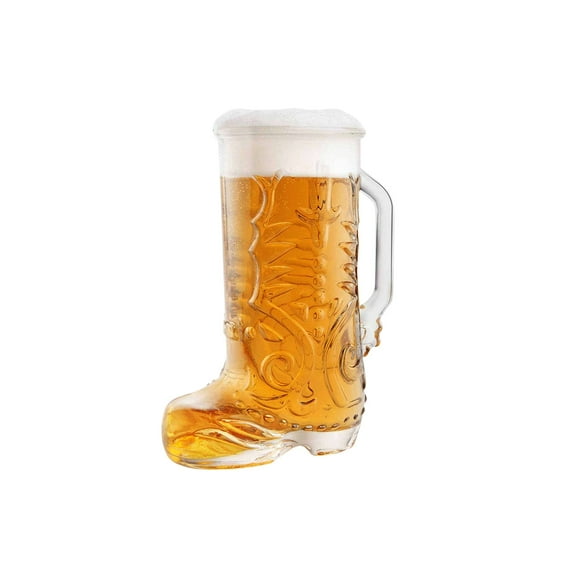 Cowboy Boot Glass Mug - 22oz Wild West Glass Beer Boot Mug (1.3 Pints,