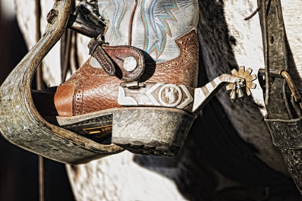 Cowboy Boot Heel And Spur In Saddle Stirrup Canvas Art - Carson Ganci Design Pics (19 x 12)