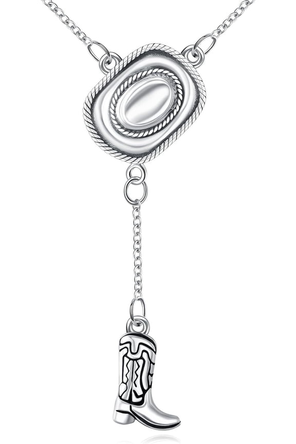 Cowboy Boot Necklace Cowgirl Necklace Western Necklaces for Women Sterling Silver Cowgirl Hats Boot Necklace Western Jewelry Charm Necklace Cowgirl Pendant Necklace Rodeo Outfit Gifts for Women
